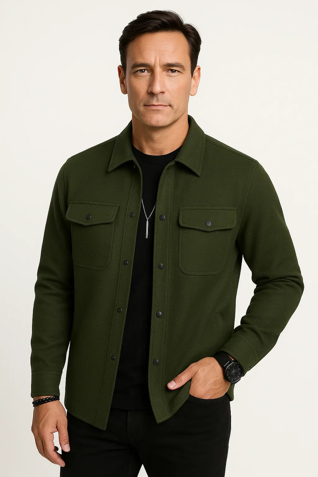 Men’s Wool-Blend Overshirt Jacket | Structured Casual | Water-Resistant Finish