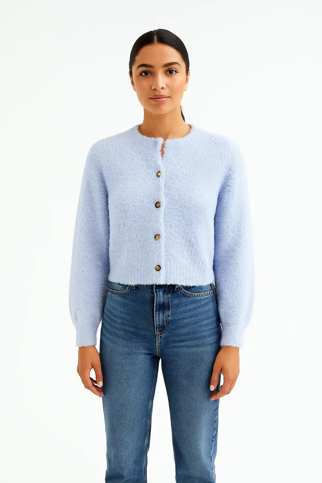 Bouclé Knit Cardigan | Button Front | Soft Texture | Cropped Silhouette