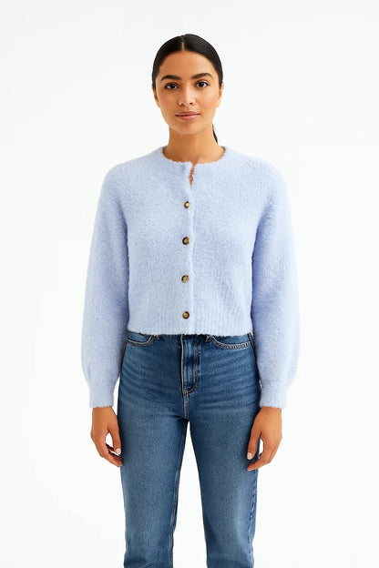 Bouclé Knit Cardigan | Button Front | Soft Texture | Cropped Silhouette