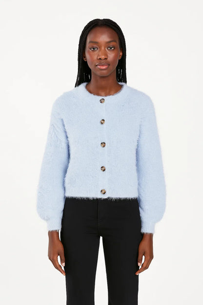 Bouclé Knit Cardigan | Button Front | Soft Texture | Cropped Silhouette