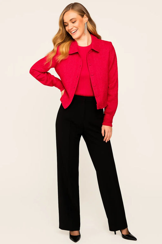 Textured Short Jacket | Structured Collar | Vibrant Finish