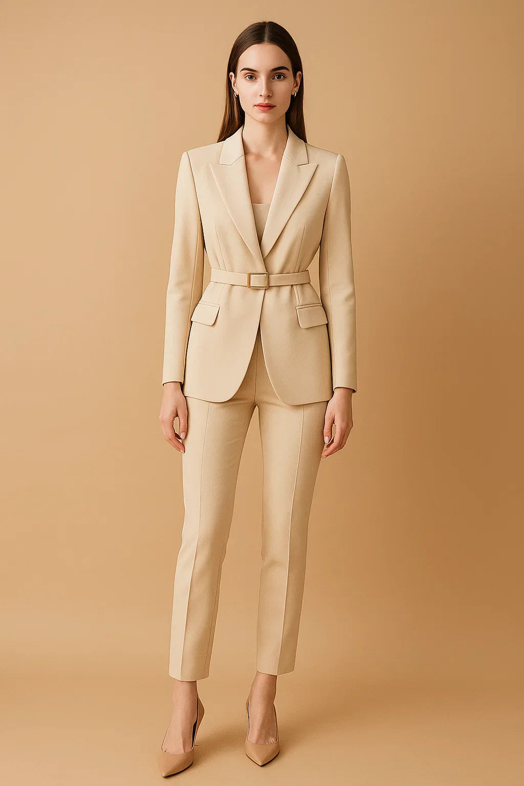 Belted Blazer Suit | Wide-Leg Trousers | Tailored Two-Piece