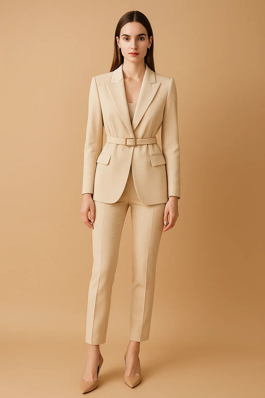 Belted Blazer Suit | Wide-Leg Trousers | Tailored Two-Piece