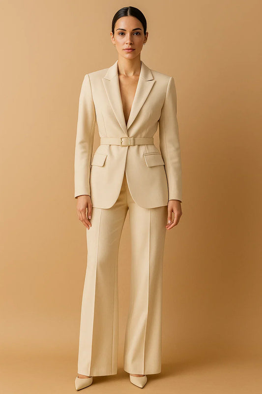 Belted Blazer Suit | Wide-Leg Trousers | Tailored Two-Piece