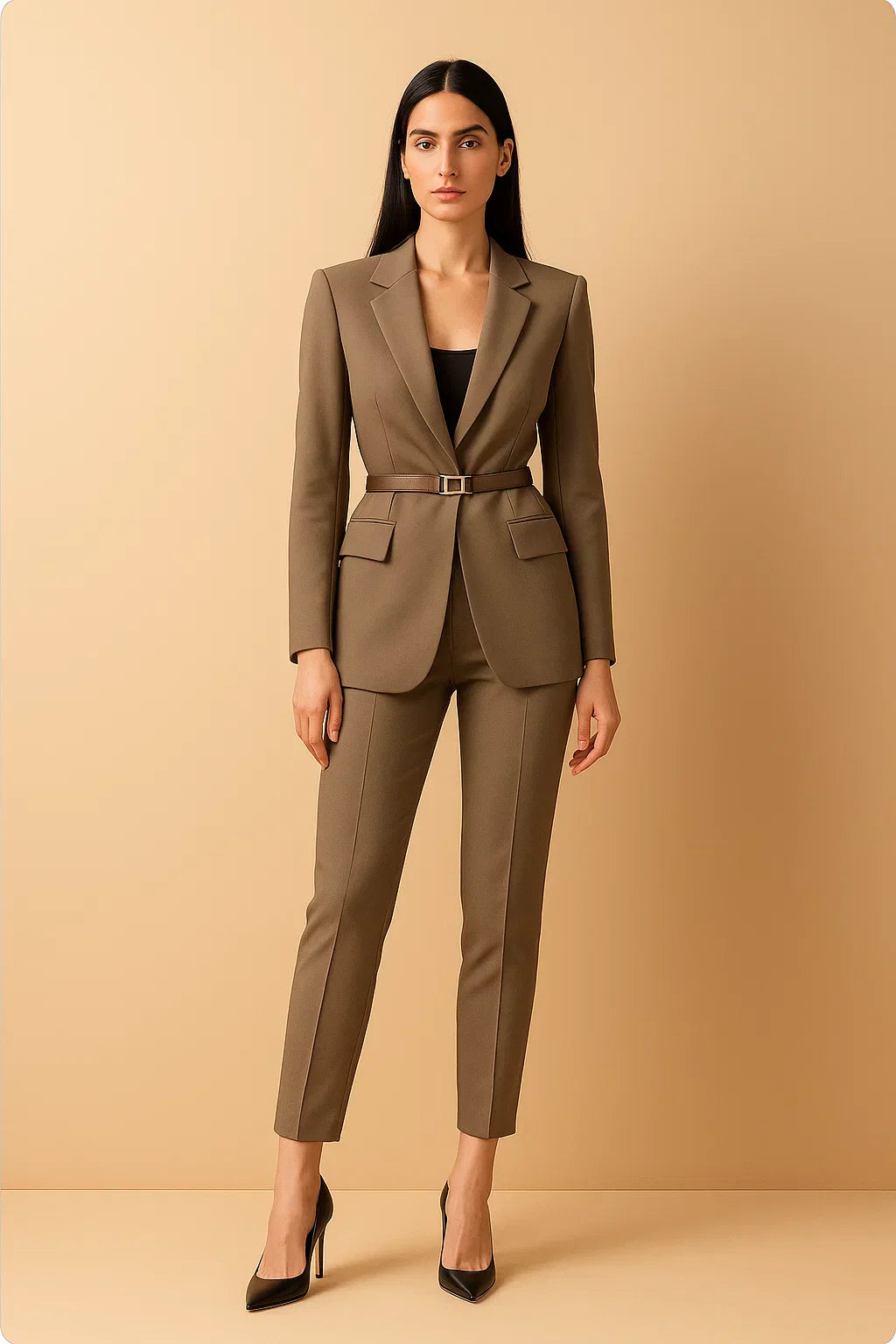 Belted Blazer Suit | Wide-Leg Trousers | Tailored Two-Piece