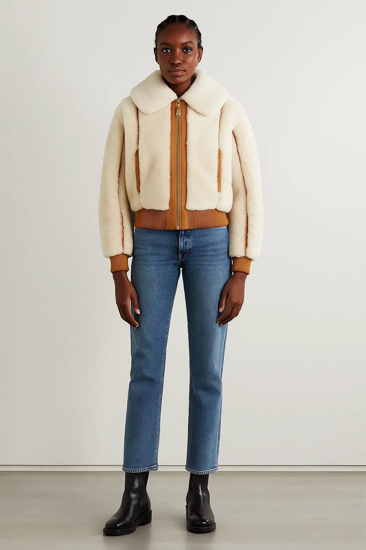 Fleece Bomber Jacket | Contrast Trim | Turn-Down Collar