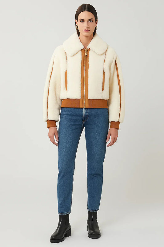 Fleece Bomber Jacket | Contrast Trim | Turn-Down Collar