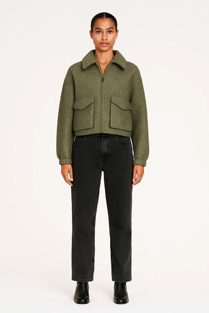 Cropped Textured Jacket | Zip Front | Utility Pockets | Modern Urban Style