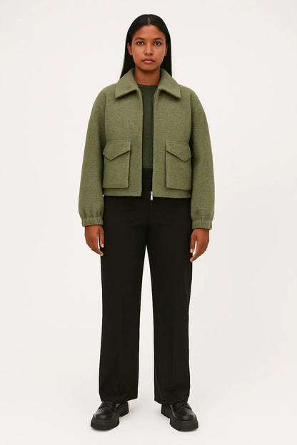 Cropped Textured Jacket | Zip Front | Utility Pockets | Modern Urban Style