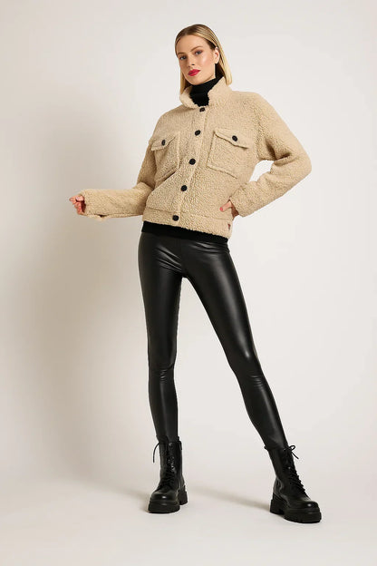 Sherpa Jacket | Contrast Buttons | Cropped Wool Blend