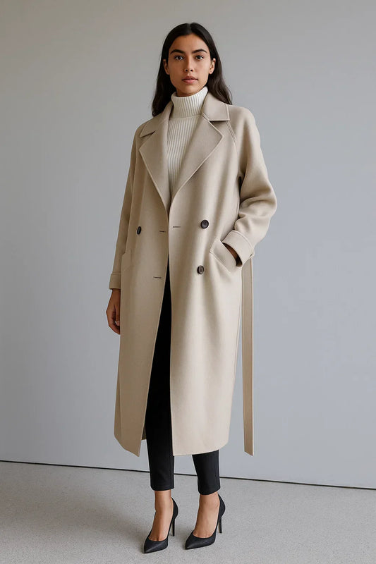 Wool Blend Long Coat | Oversized Fit | Belted Winter Design