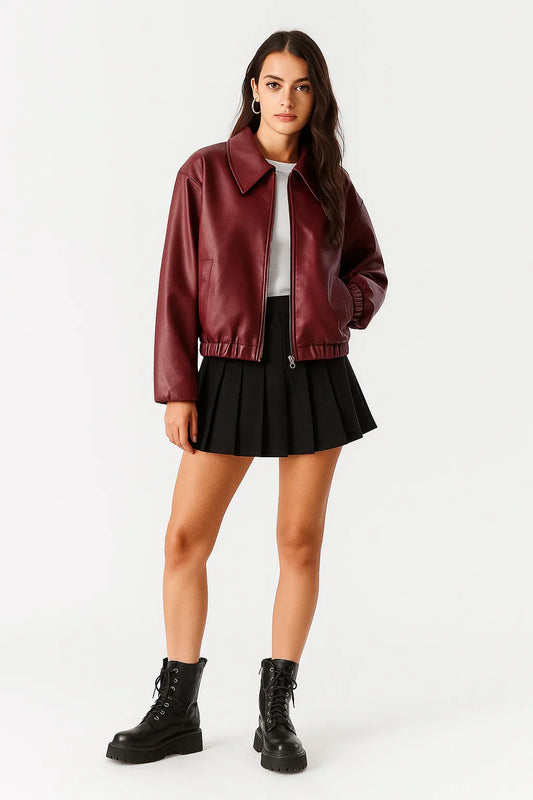 Atelier Faux Leather Jacket | Cropped Modern Fit | Zip Front Design