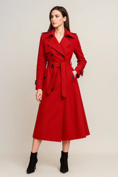 Maison Long Trench Coat | Belted A-Line Silhouette | Classic Mid-Season Design