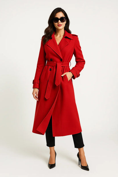 Maison Long Trench Coat | Belted A-Line Silhouette | Classic Mid-Season Design
