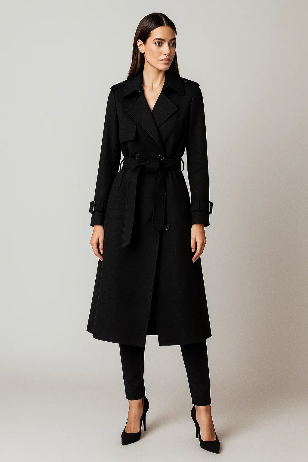 Maison Long Trench Coat | Belted A-Line Silhouette | Classic Mid-Season Design