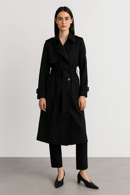 Maison Long Trench Coat | Belted A-Line Silhouette | Classic Mid-Season Design