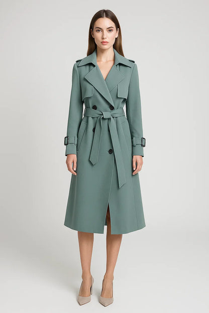 Maison Long Trench Coat | Belted A-Line Silhouette | Classic Mid-Season Design