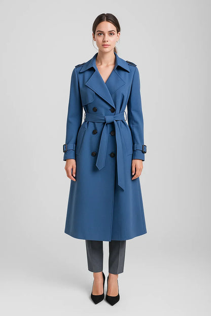 Maison Long Trench Coat | Belted A-Line Silhouette | Classic Mid-Season Design