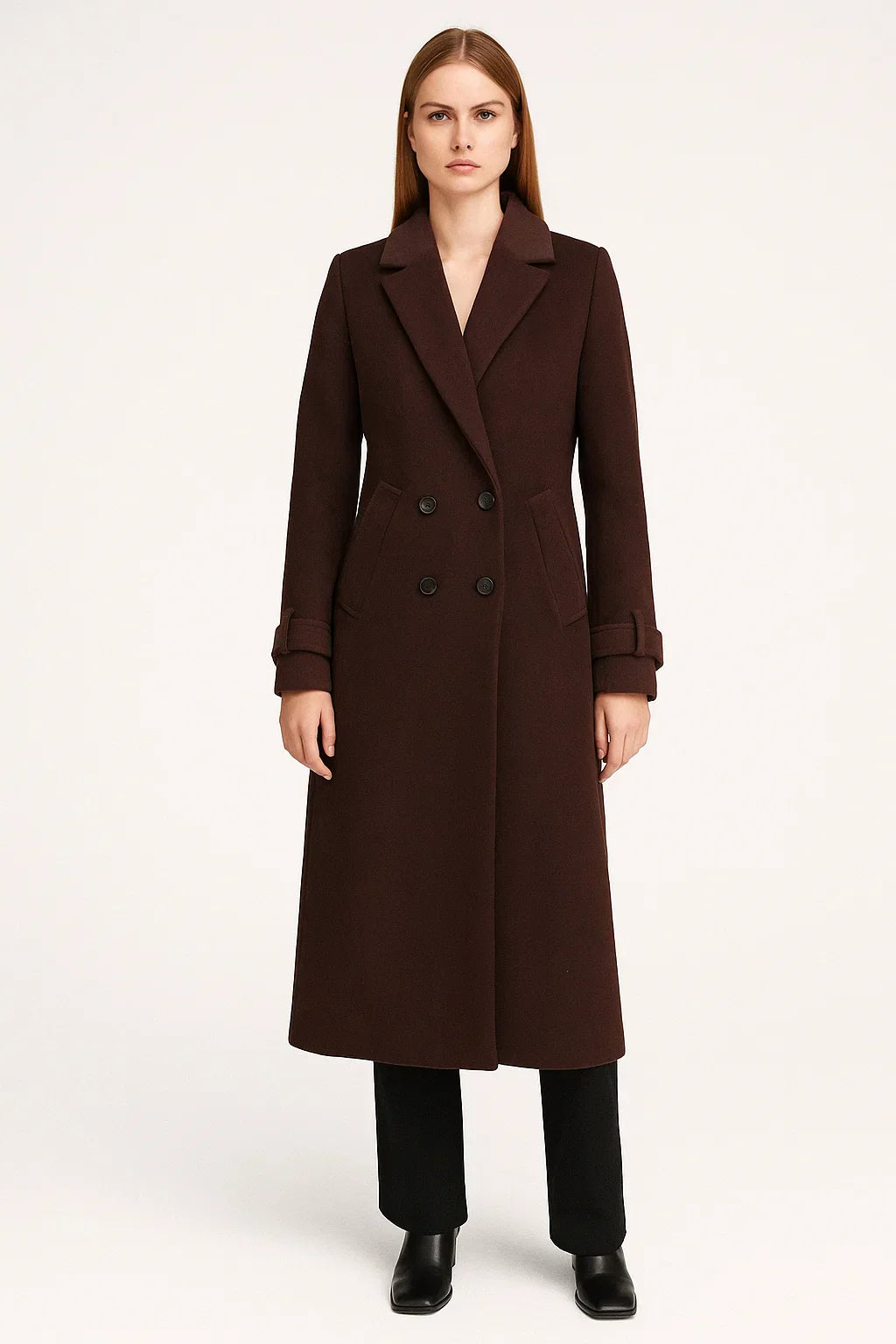 Maison Wool Blend Long Coat | Double-Breasted Classic Fit | Winter Elegance