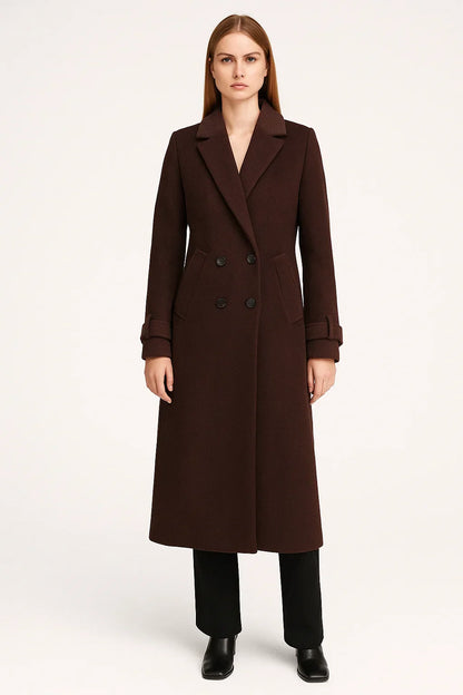 Maison Wool Blend Long Coat | Double-Breasted Classic Fit | Winter Elegance