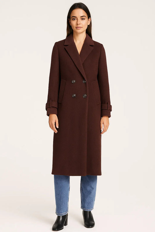 Maison Wool Blend Long Coat | Double-Breasted Classic Fit | Winter Elegance