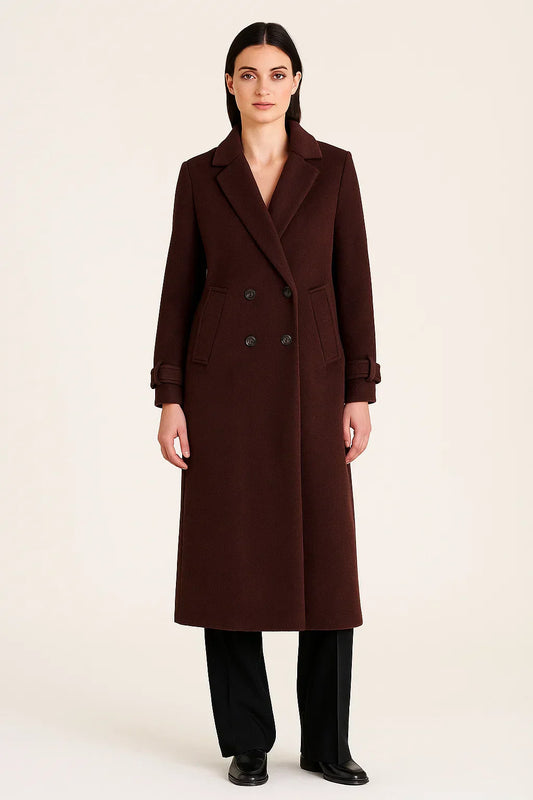 Maison Wool Blend Long Coat | Double-Breasted Classic Fit | Winter Elegance