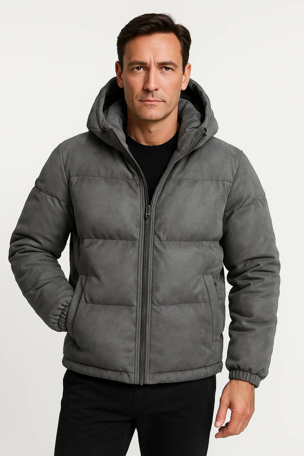 Maison Hooded Puffer Jacket | Suede Effect | Insulated Winter Outerwear