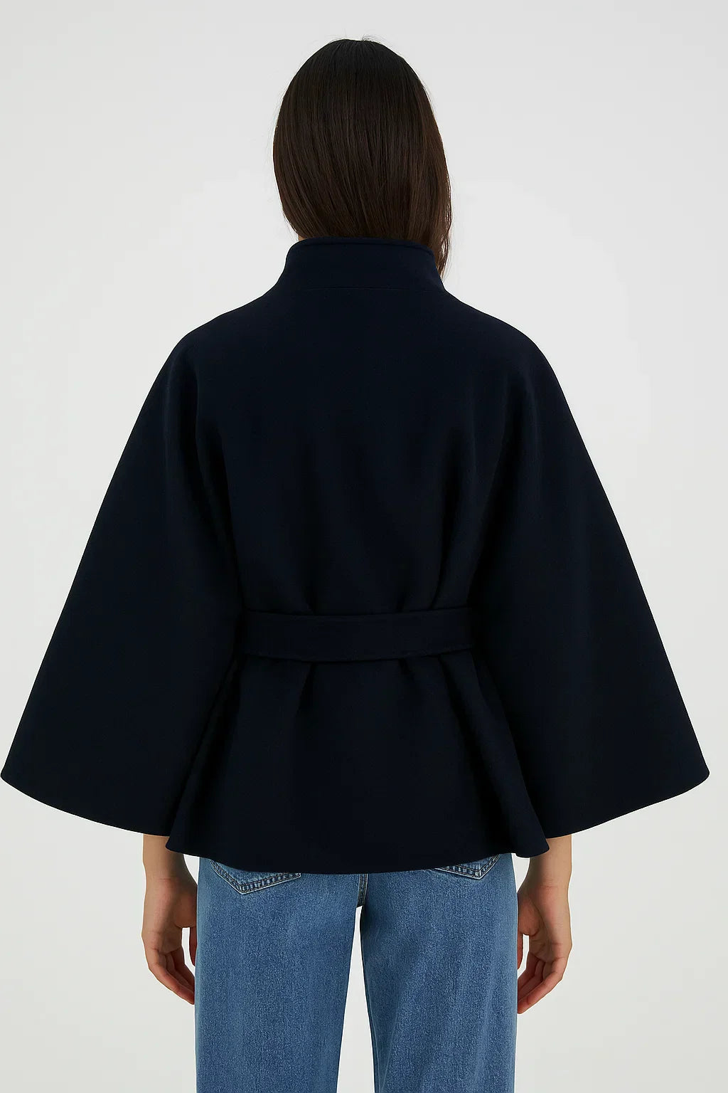 Structured Cape Coat | Belted Waist | High Collar