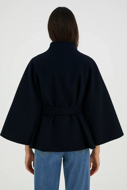 Structured Cape Coat | Belted Waist | High Collar