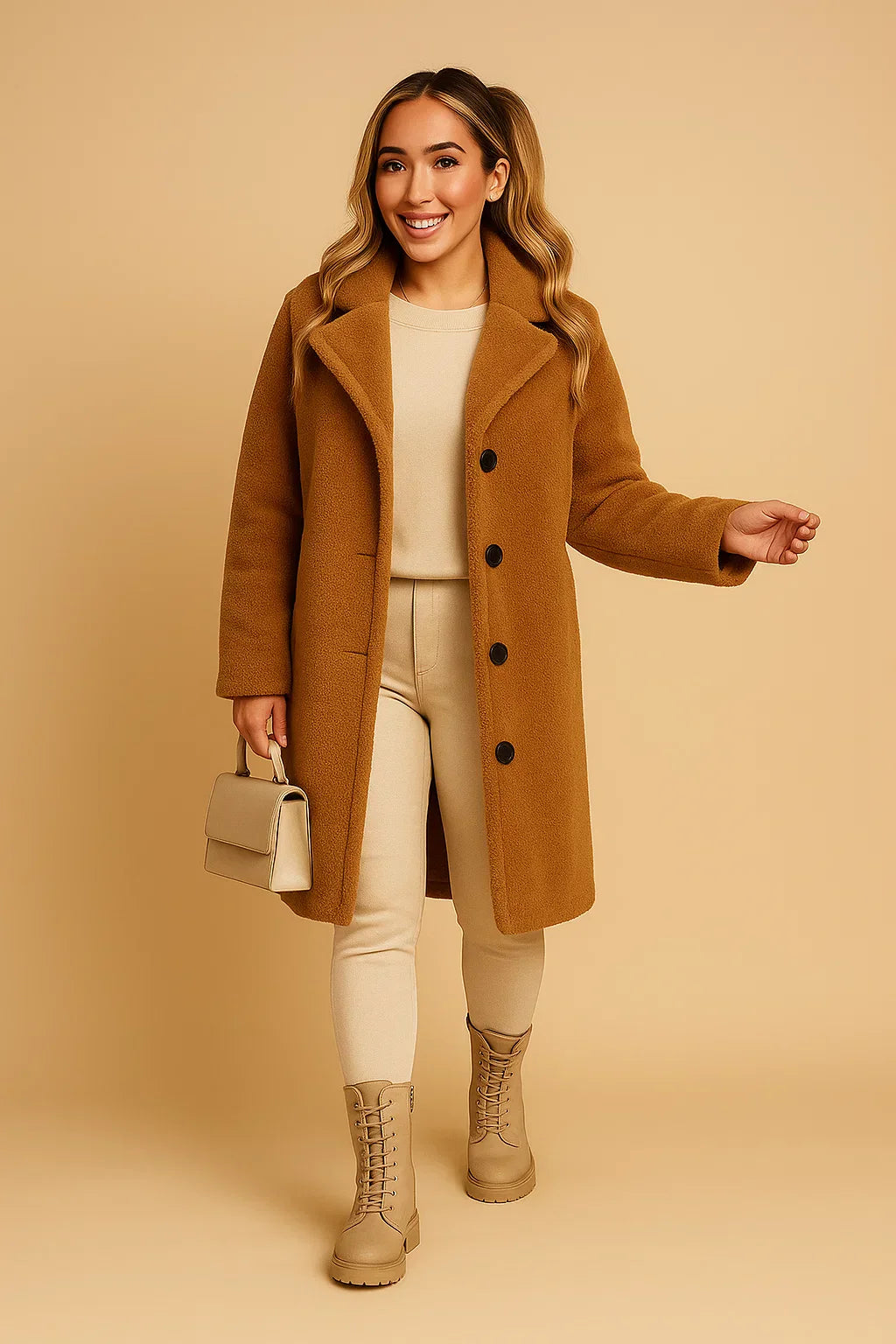 Maison Long Teddy Coat | Soft Textured Finish