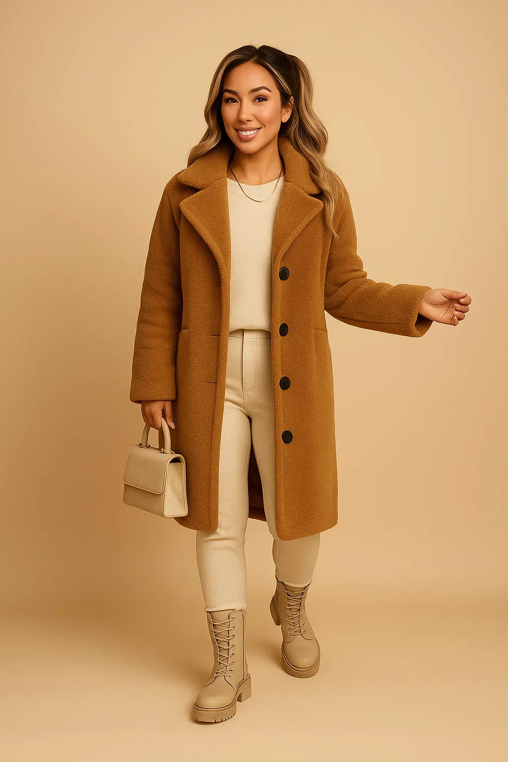 Maison Long Teddy Coat | Soft Textured Finish