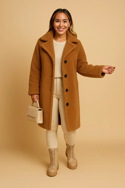 Maison Long Teddy Coat | Soft Textured Finish