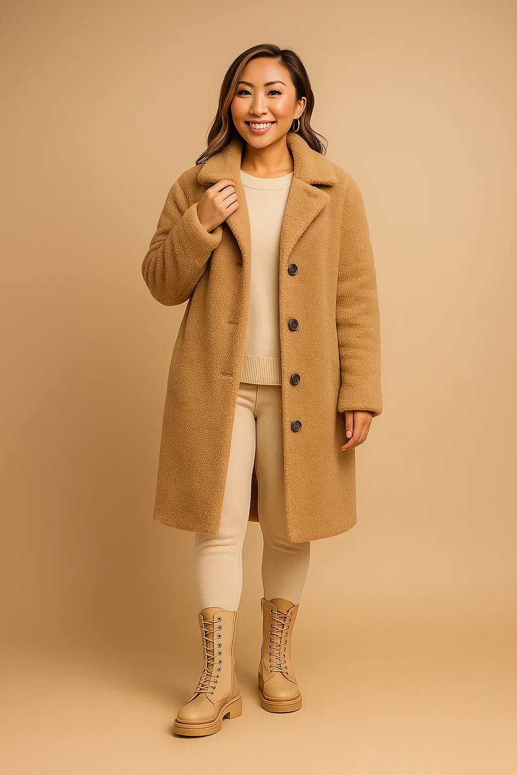 Maison Long Teddy Coat | Soft Textured Finish