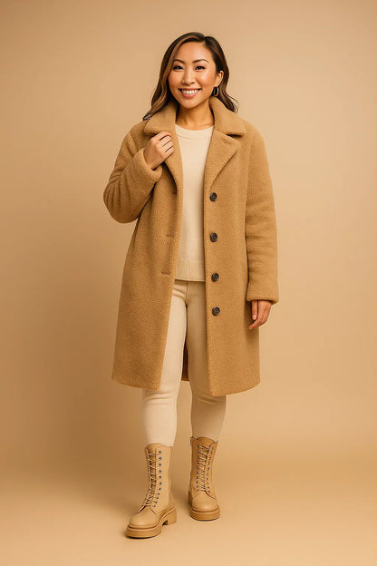 Maison Long Teddy Coat | Soft Textured Finish