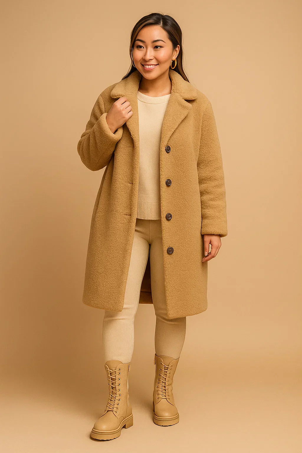 Maison Long Teddy Coat | Soft Textured Finish