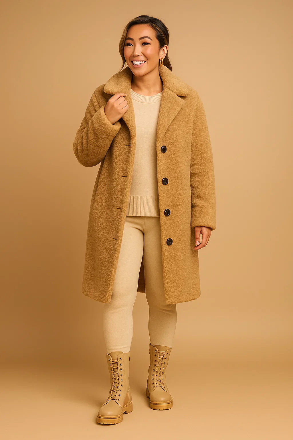 Maison Long Teddy Coat | Soft Textured Finish