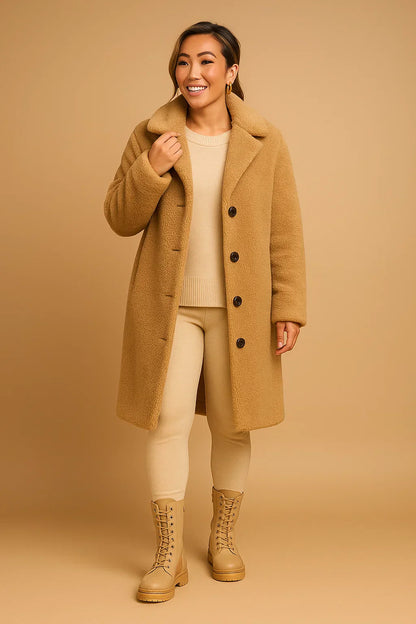Maison Long Teddy Coat | Soft Textured Finish