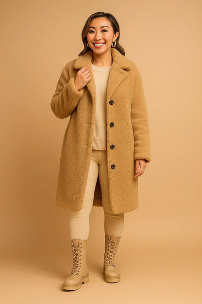 Maison Long Teddy Coat | Soft Textured Finish