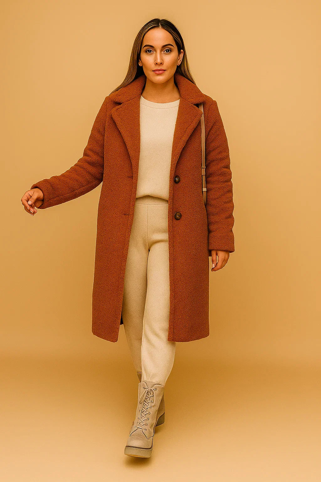Maison Long Teddy Coat | Soft Textured Finish