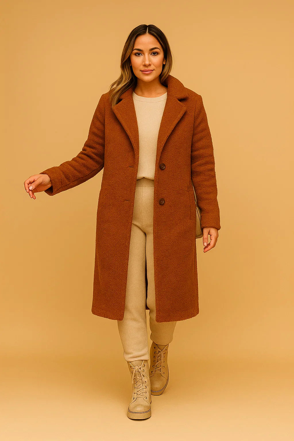 Maison Long Teddy Coat | Soft Textured Finish