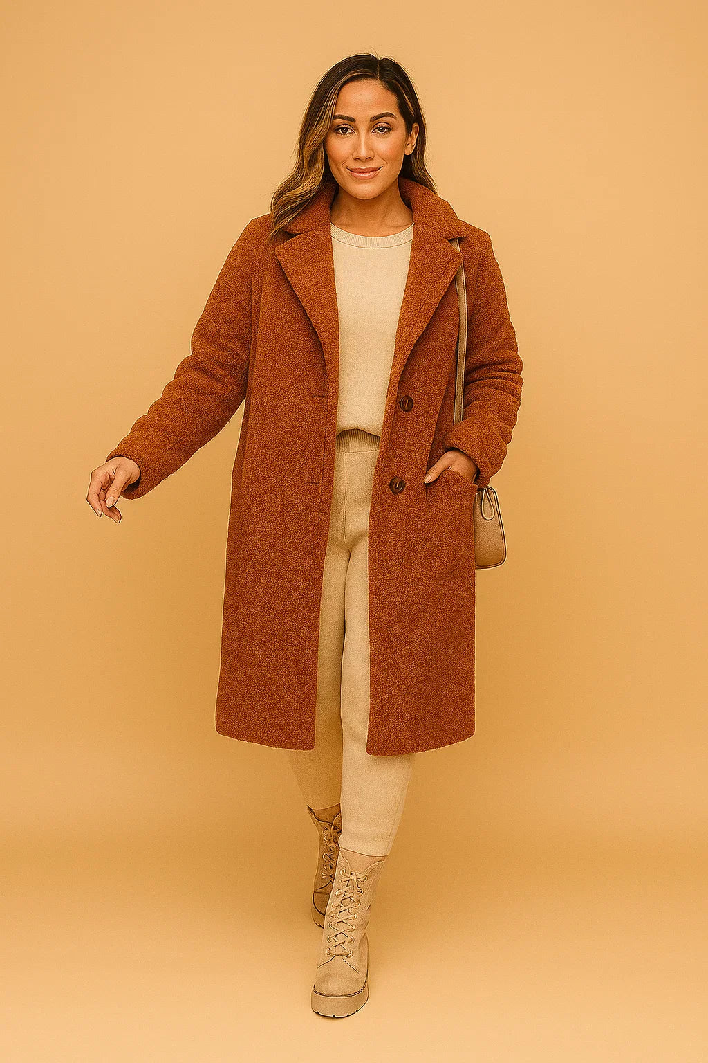 Maison Long Teddy Coat | Soft Textured Finish