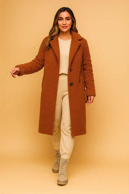 Maison Long Teddy Coat | Soft Textured Finish