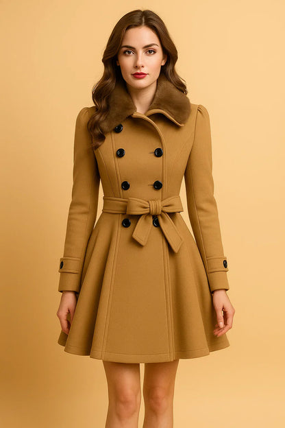 Nocturne Belted A-Line Coat | Faux Fur Collar