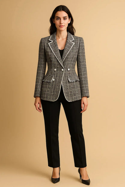 Double-Breasted Tweed Blazer | Pearl Buttons | Structured Fit