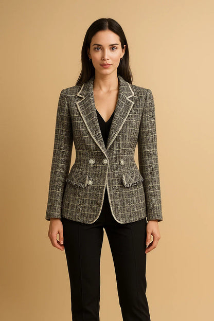 Double-Breasted Tweed Blazer | Pearl Buttons | Structured Fit