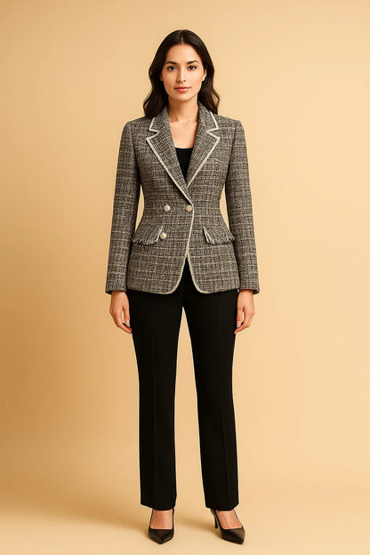 Double-Breasted Tweed Blazer | Pearl Buttons | Structured Fit