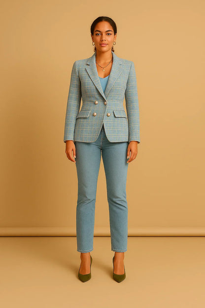 Double-Breasted Tweed Blazer | Pearl Buttons | Structured Fit