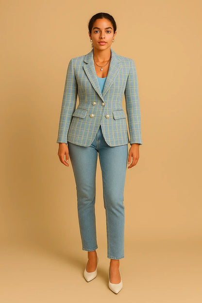 Double-Breasted Tweed Blazer | Pearl Buttons | Structured Fit