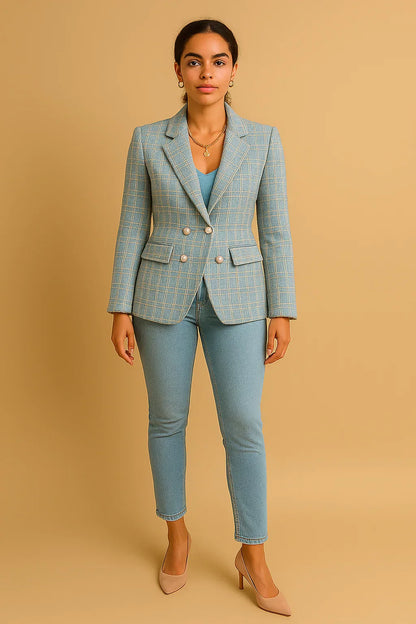 Double-Breasted Tweed Blazer | Pearl Buttons | Structured Fit