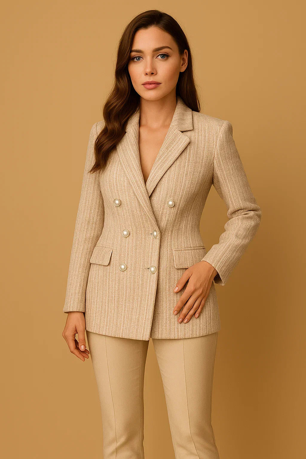 Double-Breasted Tweed Blazer | Pearl Buttons | Structured Fit
